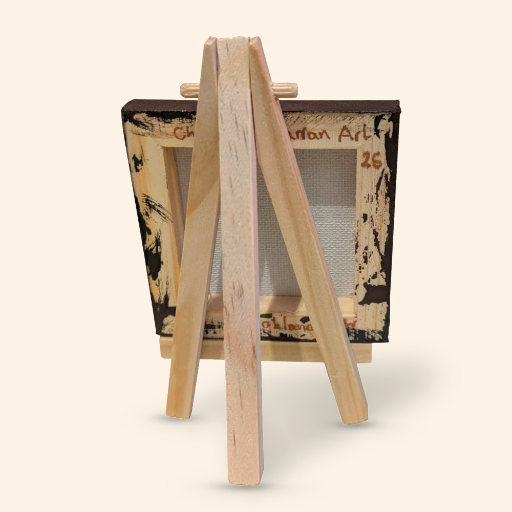 Mini Highland Cow Canvas painting on wooden easel - rear view